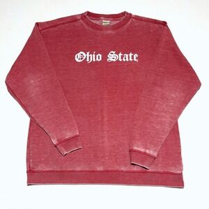 chicka-d Ohio State Sweatshirt Womens Large Red Acid Wash Pullover Cozy Soft
